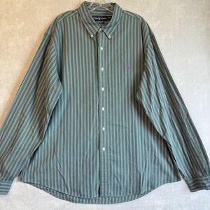 Ralph Lauren Shirt Mens 2XL Green Purple Stripe Custom Fit Button Down Pony Logo